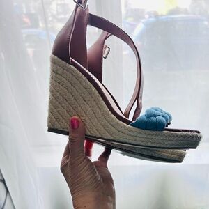 Stylish Brown and Blue Wedge Sandals